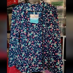 Navy Floral L/S Blouse NWT Size Small